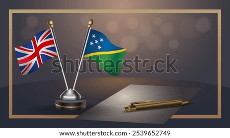 Small national flag of United Kingdom and Solomon Islands flag Relation, Template banner vector  Illustration