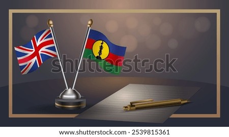 Small national flag of United Kingdom and New Caledonia flag Relation, Template banner vector  Illustration