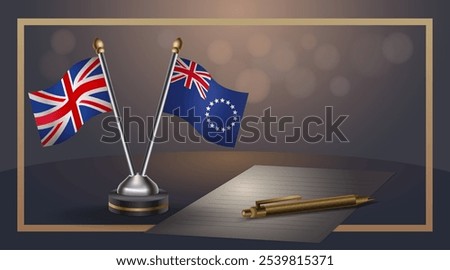 Small national flag of United Kingdom and Cook Islands flag Relation, Template banner vector  Illustration