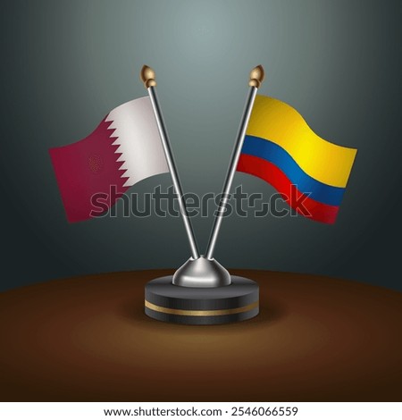 Qatar and Colombia table flags relation  with gradient backgrund. Vector Illustration