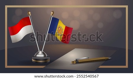 Small national flag of Indonesia and Andorra flag Relation, Template banner vector  Illustration