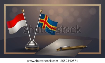 Small national flag of Indonesia and Aland Islands flag Relation, Template banner vector  Illustration