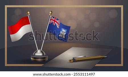 Small national flag of Indonesia and Falkland Islands flag Relation, Template banner vector  Illustration