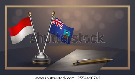 Small national flag of Indonesia and Montserrat flag Relation, Template banner vector  Illustration