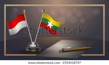 Small national flag of Indonesia and Myanmar flag Relation, Template banner vector  Illustration