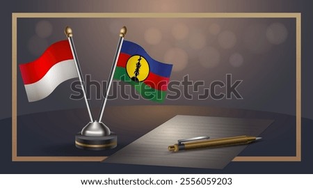 Small national flag of Indonesia and New Caledonia flag Relation, Template banner vector  Illustration