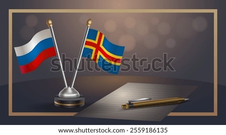 Small national flag of Russian and Aland Islands flag Relation, Template banner vector  Illustration