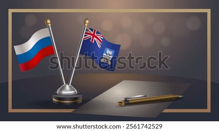 Small national flag of Russian and Falkland Islands flag Relation, Template banner vector Illustration