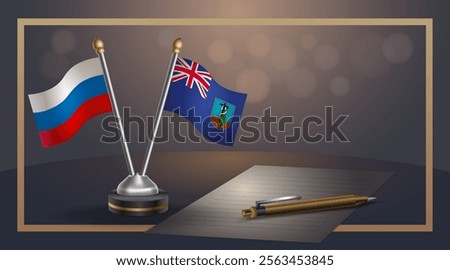 Small national flag of Russian and Montserrat flag Relation, Template banner vector Illustration