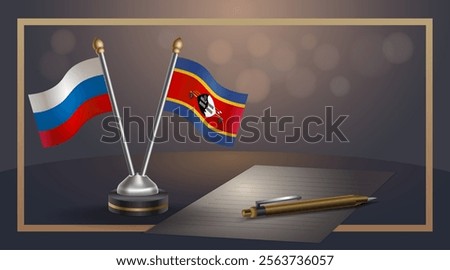 Small national flag of Russian and Swaziland flag Relation, Template banner vector Illustration