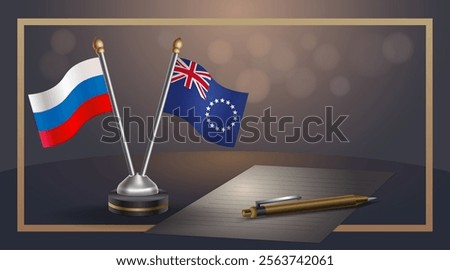 Small national flag of Russian and Cook Islands flag Relation, Template banner vector Illustration