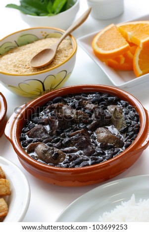 feijoada, black beans and meat stew, brazilian cuisine