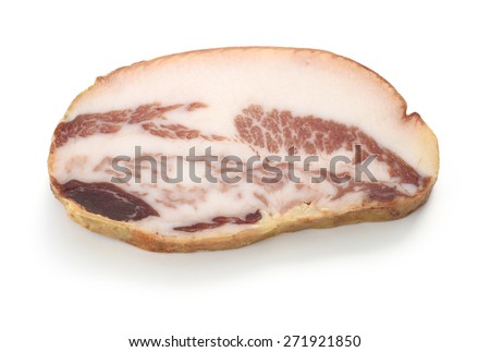 guanciale, italian pork cheek salt cured meat isolated on white background