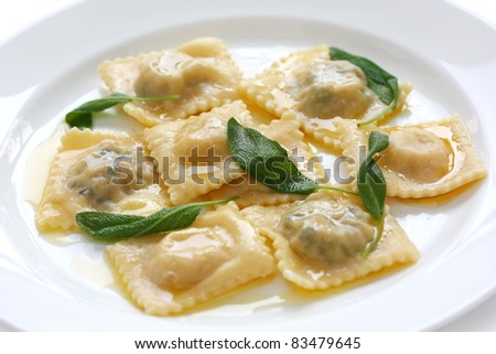 Similar – Image, Stock Photo Spinach ravioli with butter and sage