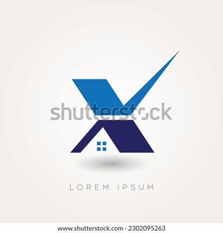 X letter home logo with property housing logo design illustration.
