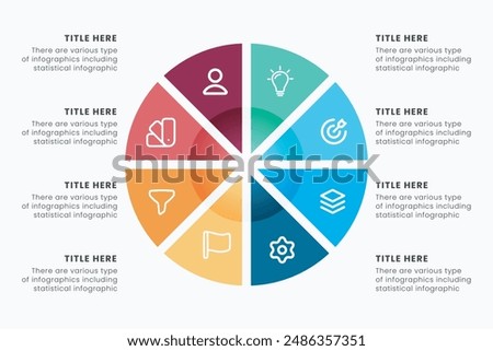 Infographic elements design template, A circle infographic with 8 steps can be used for workflow layout, presentation, diagram, banner, web design, and vector illustration.