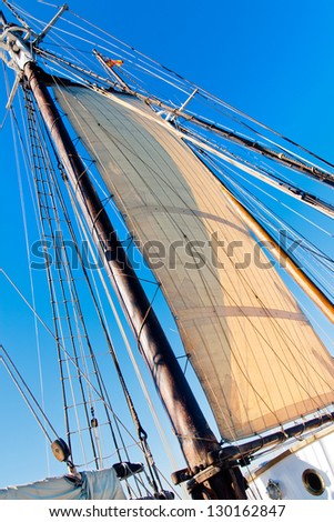 Old Schooner Mast, Sail and Ropes