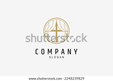 Luxury window curtain logo with simple circle frame