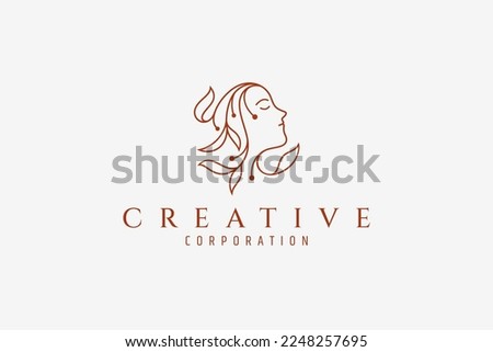 Beautiful woman logo with plant variations suitable for beauty, cosmetic products, salon and SPA
