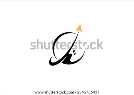 Planet logo design with arrow launch combination