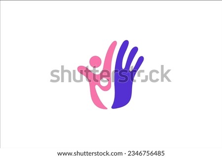 Vector image of a hand logo with a happy family inside