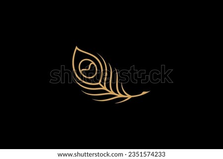 Peacock feather gold logo with line art design style