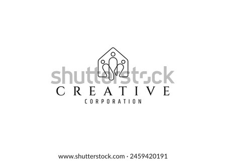 family home care logo in line art template vector design style