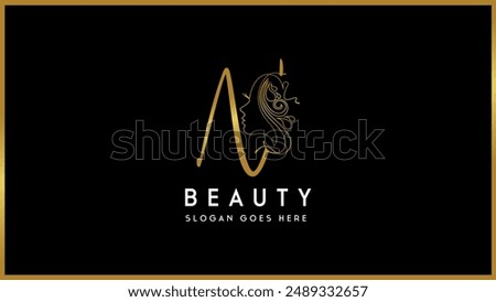 Golden color alphabet letter N,n fashion beauty logo template, Isolated beauty fashion vector monogram icon.