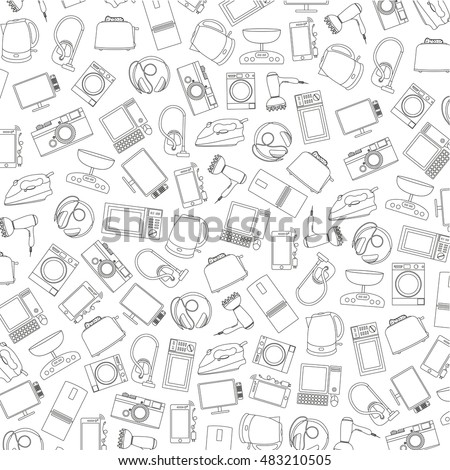 vector pattern of hand-drawn icons of home appliances