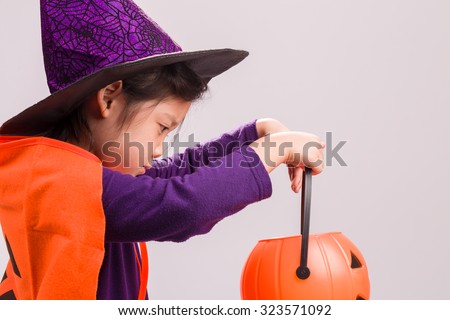 Girl in Witch Costume on White / Girl in Witch Costume / Girl in Witch Costume, Studio Shot