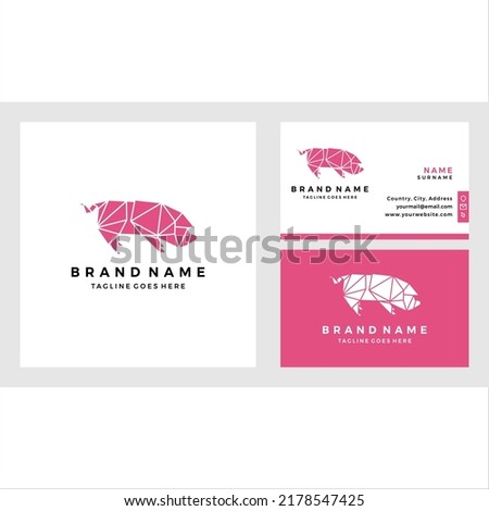 Pig geometric logo template with business card design