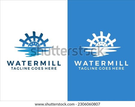 Creek water mill logo, water wheel concept 