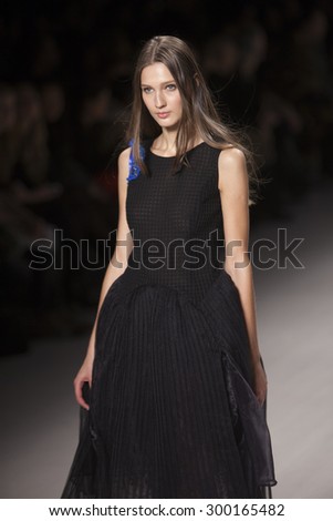 Model walks the runway for Japanese Designer Old Honey during Asian Fashion Collection in Mercedes Benz fashion week Fall Winter 2015 at the Lincoln Center in New York City on February 14 2015