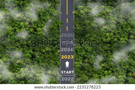 2023 New Year concept. business and environmental sustainability target. SDGs.bird's eye view.ESG, NetZero, and co2 concept.  Start new year 2023 with a goal plan, action plan, strategy, 商業照片 © 