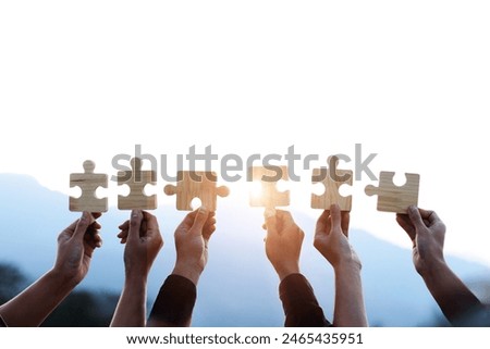 Image, Stock Photo Wooden puzzle pieces as background