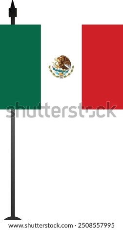 This design features the Mexican flag on a flag pole, representing national pride. Ideal for educational materials, travel guides, or cultural projects, with a clean and detailed graphic.