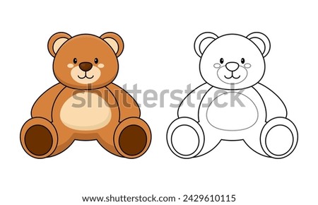 Outlined Cute Cartoon Teddy Bear Coloring Page Vector Illustration Isolated on White Background