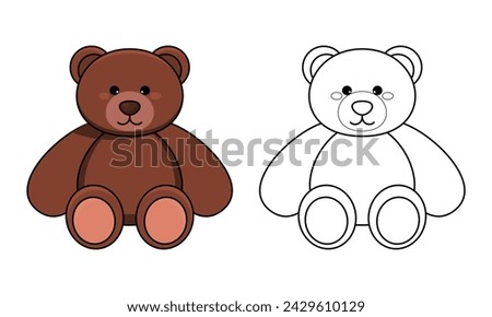 Outlined Cute Cartoon Teddy Bear Coloring Page Vector Illustration Isolated on White Background