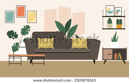 Modern and Minimalist Home Living Room Interior Design Concept Illustration