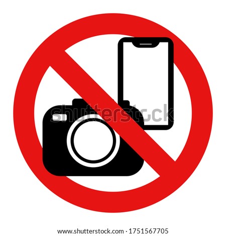 No photography, smartphone, mobile nor camera allowed. Restricted sign vector illustration. 