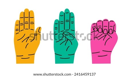 Gesture for help. Colorful hand gesture in case of domestic violence, insecurity. Sign language. The violence at home signal for help. Modern trendy flat cartoon style.