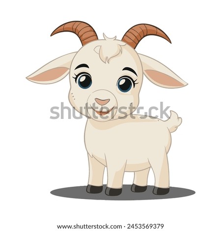 A flat cartoon illustration of a baby goat, illustration