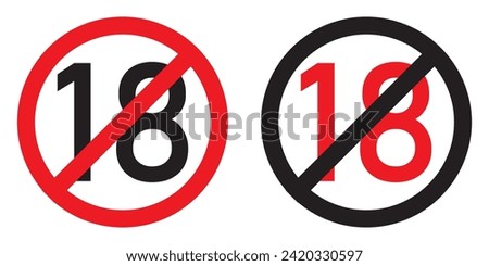 Under 18 not allowed sign. Number eighteen in red and black crossed circle. vector. eps 10