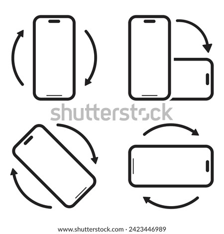 mobile phone rotate icon set in line style device rotation with arrow simple black style symbol sign for app and website or video vector illustration