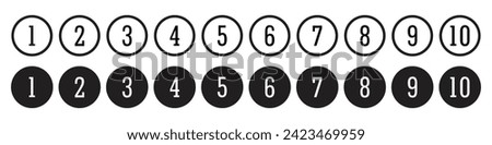 bullet points icons set in line style simple round numbers in flat style set of 1 to 10 numbers sign simple black symbols for ui apps and websites vector illustration
