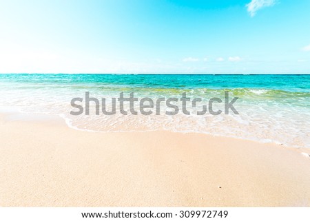 Sea, beach, waves, sky, landscape. Okinawa, Japan, Asia.