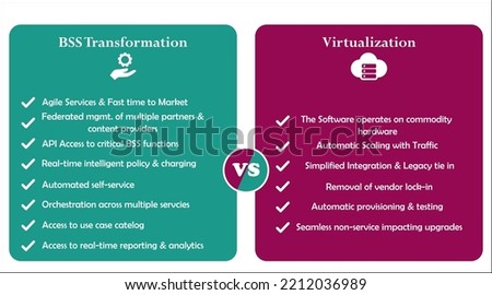 Difference between BSS Transformation and Virtualization in an Infographic template