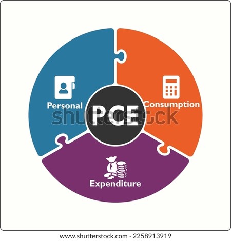 PCE - Personal Consumption Expenditure Acronym. Infographic template with icons and description placeholder