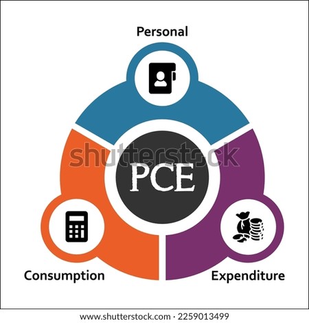 PCE - Personal Consumption Expenditure Acronym. Infographic template with icons and description placeholder