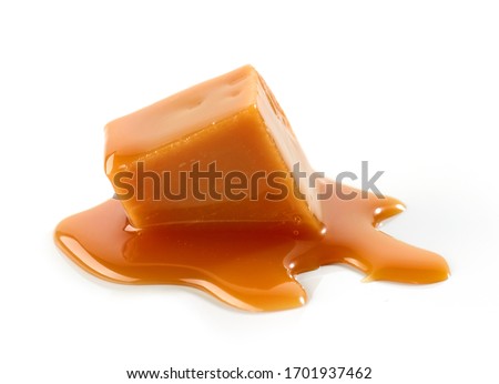 melted caramel candy isolated on white background